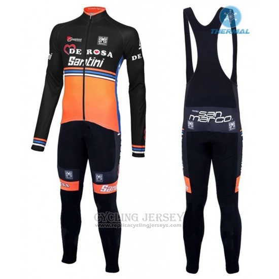2016 Cycling Jersey De Rose Black and Orange Long Sleeve and Bib Tight